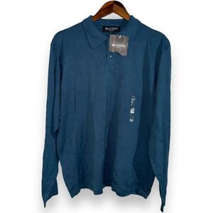 Brandini Teal Blue Knit Polo Collar Sweater Size XL